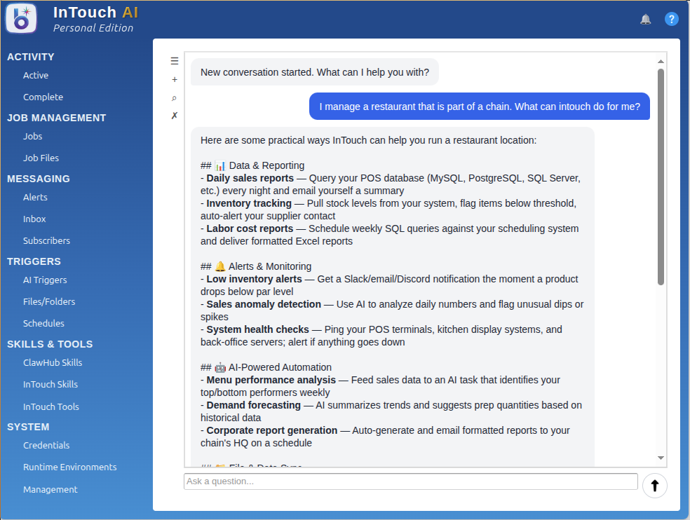 AI assistant helping a restaurant operator